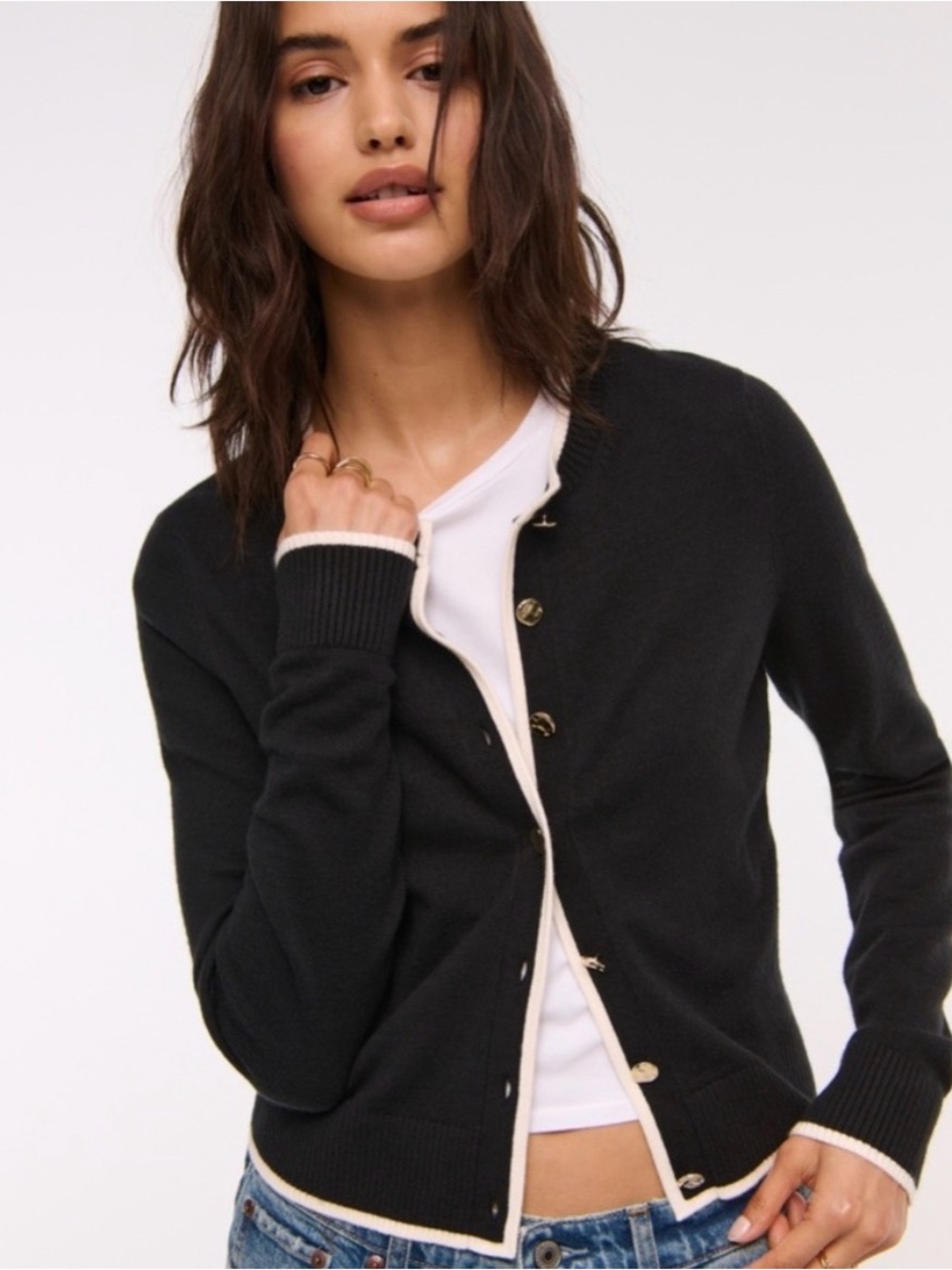 Abercrombie & Fitch Black Cardigan with Cream Trim